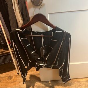 Black and White Striped Women's tie up shirt. Pretty Little Thing